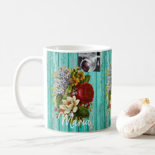 Fotografie Blumengrün-Tasse Kaffeetasse (Mit Donut)