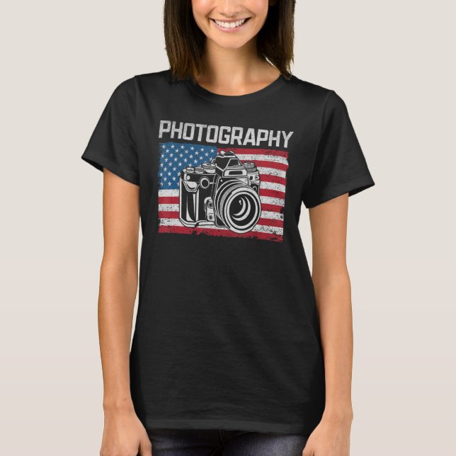 Fotografie der US-Flagge Fotokamera Fotografie T-Shirt (Vorderseite)
