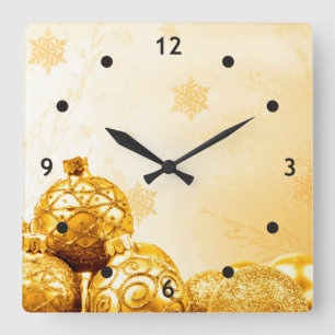 Fotografie - goldene Weihnachtsbälle + Ihre Ideen Quadratische Wanduhr