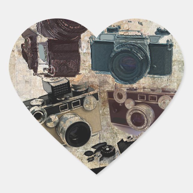 Fotografie in Not geratene Retrokamera Herz-Aufkleber (Vorderseite)