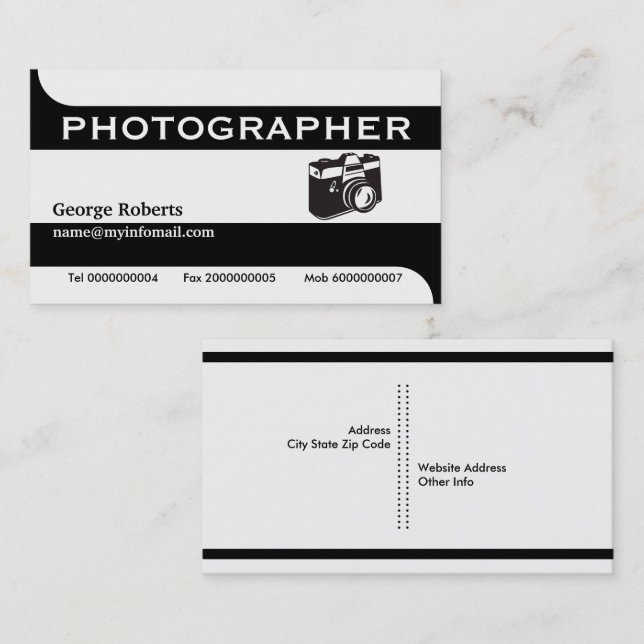 Fotografie-Kamera schwarz, weiß, modern Visitenkarte (Vorne/Hinten)