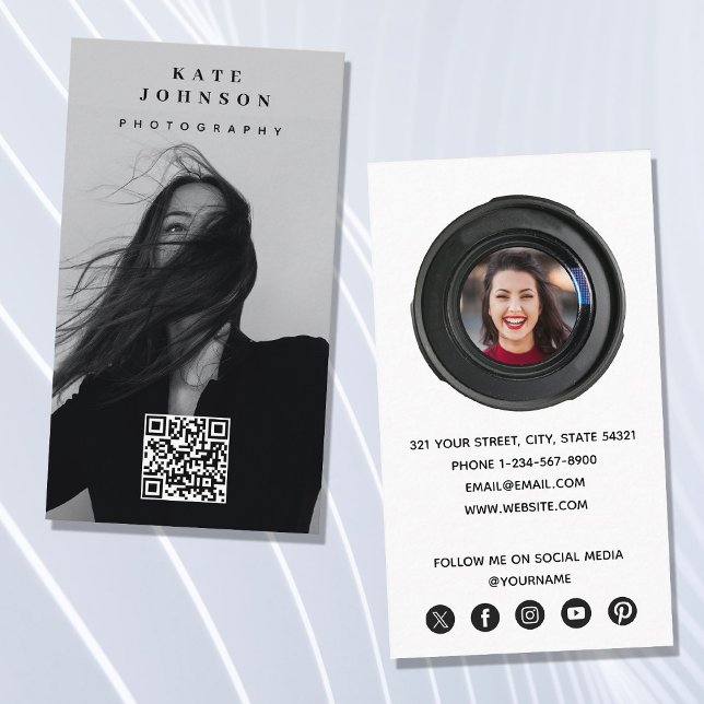 Fotografie Minimalistisch Moderne Soziale Medien Q Visitenkarte (Photography Minimalist Modern Social Media QR Code Business Card)