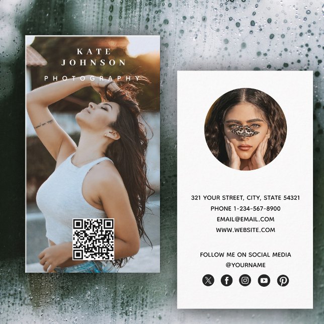 Fotografie Moderner Minimaler QR-Code für einfache Visitenkarte (Photography Modern Minimal Simple Photo QR Code Business Card)