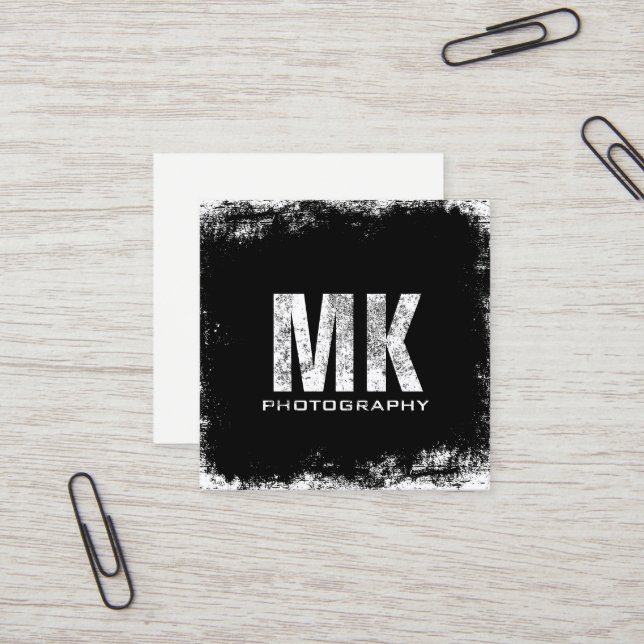 Fotografie-mutiger Monogramm-Schmutz-Fotograf Quadratische Visitenkarte (Vorderseite/Rückseite Beispiel)