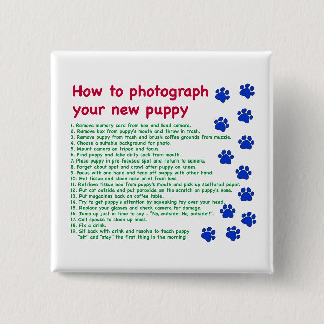 Fotografieren eines neuen Welpen Button (Vorderseite)