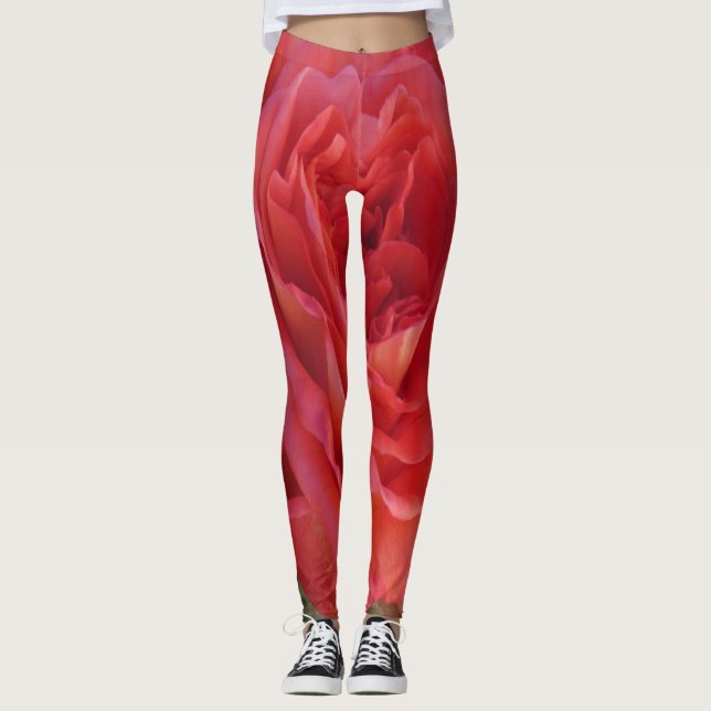 Fotografierte rote Rose Leggings (Vorderseite)