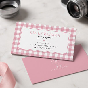 Fotografin mit rosa Gingham-Muster Visitenkarte