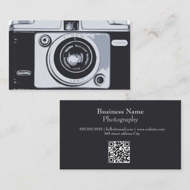 Fotografy Black qr Code Vintag Hipster Camera Visitenkarte (Vorne/Hinten)