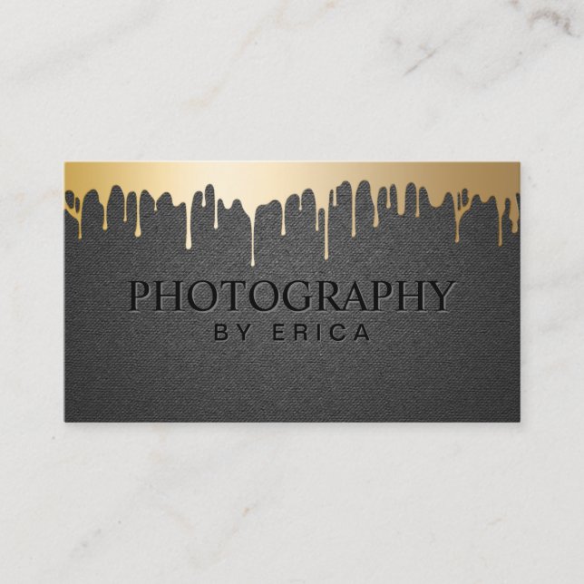 Fotografy Studio Gold Tropfen Elegant Black Visitenkarte (Vorderseite)