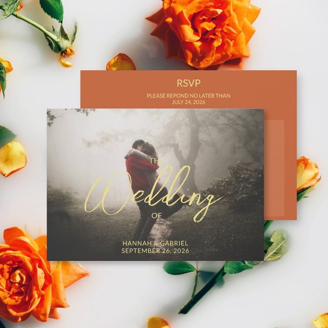Fotohochzeit als Wahl hinzufügen RSVP Karte (The front and back of the Add Photo Wedding Meal Choice RSVP card)