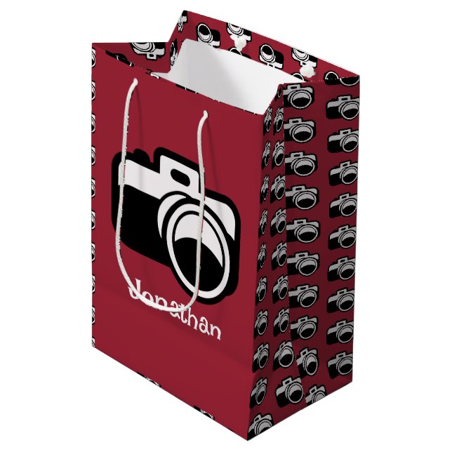 Fotokamera Design Geschenktasche Mittlere Geschenktüte (Vorderseite Schrägansicht)