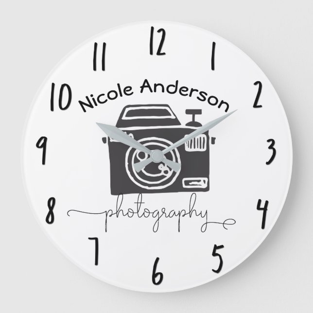 Fotokamera Moderne Minimale Logo-Grafik Große Wanduhr (Vorderseite)