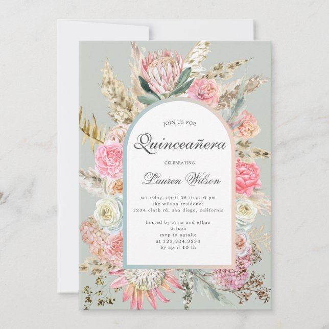 Fotokarte für moderne böhmische Quinceanera Save The Date (Vorderseite)