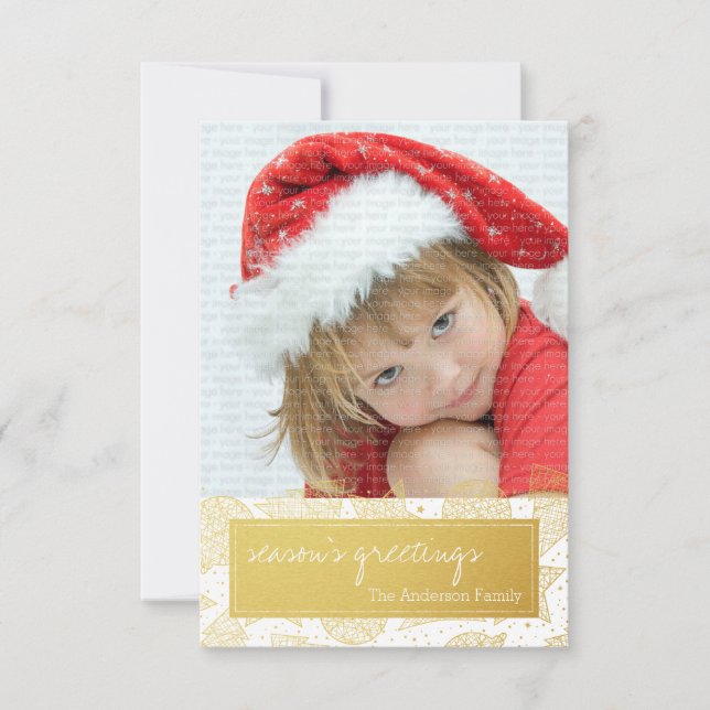 Fotokarte Gold und White Weihnachten Einladung (Vorderseite)