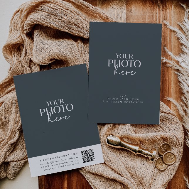 Fotokarte mit QR-Code für Vellum Wedding Invites Einladung (Photo Card with QR Code for Vellum Wedding Invites)