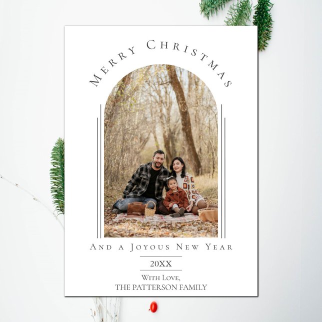 Fotokarte mit weißer, moderner Arschfokale Feiertagskarte (White Modern Arch Frame Holiday Photo Card)