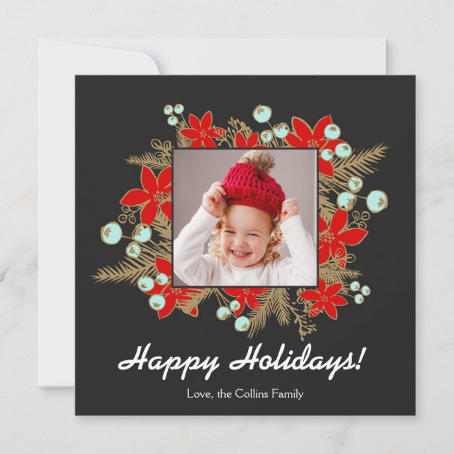 Fotokarte Rote Poinsettias Feiertagskarte (Vorderseite)