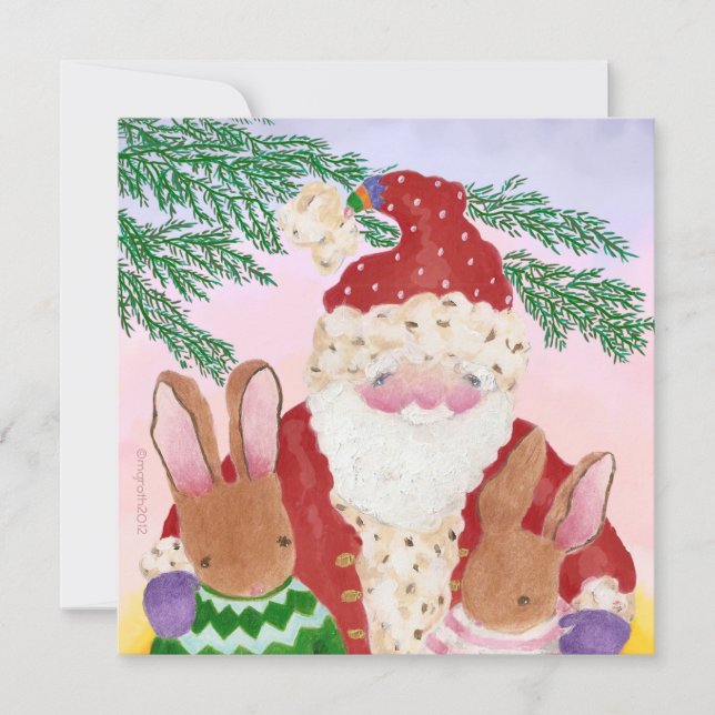 Fotokarte Santa and Rabbits Feiertagskarte (Vorderseite)