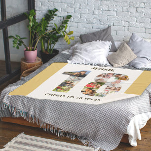 Fotokollage in Nummer 18 Neutral 18. Geburtstag Sherpadecke