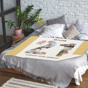 Fotokollage in Nummer 21 Neutral 21. Geburtstag Sherpadecke