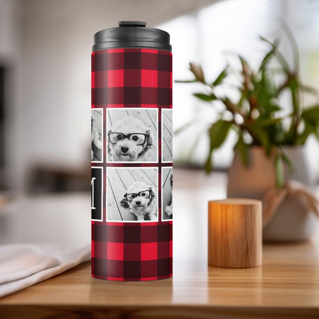Fotolage - Monogram Red Black Buffalo Kariert Thermosbecher (Personalized Thermal Tumbler - Add Photos, Text - Customize Completely in the Advanced Design Area)