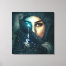 Fotomontage Lady Cityscape Leinwanddruck