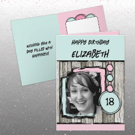 Fotoname Rosa Minze hinzufügen 18. Geburtstag Karte