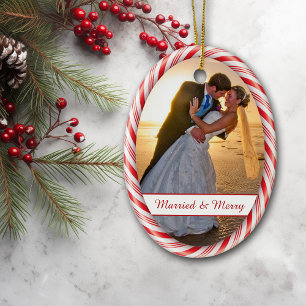 Fotoplatte mit weißer Candy Cane Keramik Ornament