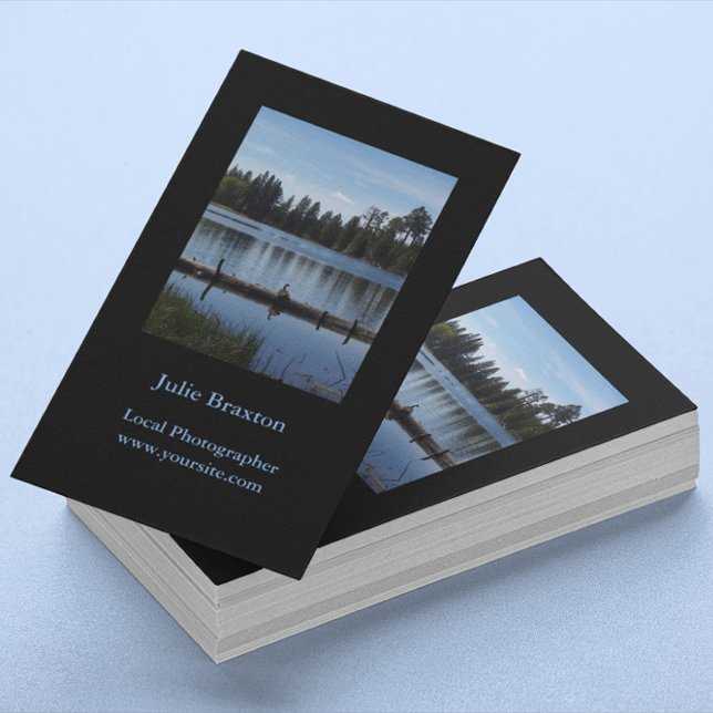 Fotoportrait Vertikalschwarz Visitenkarte (Photography Portrait Vertical Black Business Card)