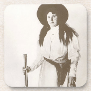 Fotoporträt einer Cowgirl mit Gewehr, um 1910 Getränkeuntersetzer