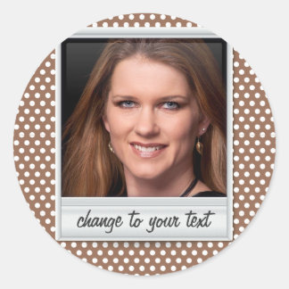 Fotorahmen auf weißem und braunem Punkt Runder Aufkleber