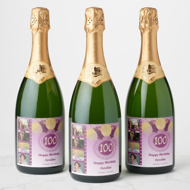 Fotos, 100. Geburtstag Rose Gold Glitzer Champagne (Flaschen)