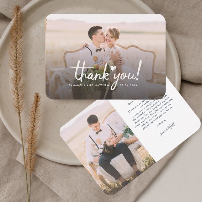Fotos am Hochzeitstag Vielen Dank Mitteilungskarte (Wedding Day Photos Guests Thank You Card)
