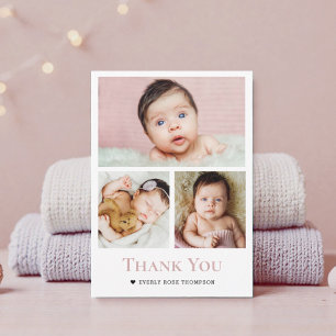 Fotos Collage dusty Rose Pink Mädchen Baby-Party Dankeskarte