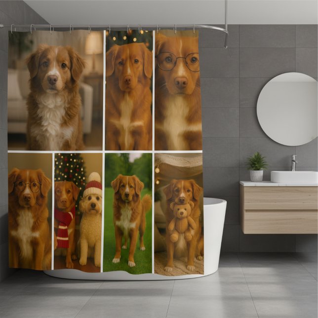 Fotos-Collage personalisiert 7 Foto-Vorlage Duschvorhang (Photo Collage Personalized 7 Photo Template Shower Curtain by Ricaso. Upload own photos or artwork)