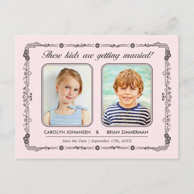 Fotos der alten Schule Save the Date Postkarte | P (Vorderseite)