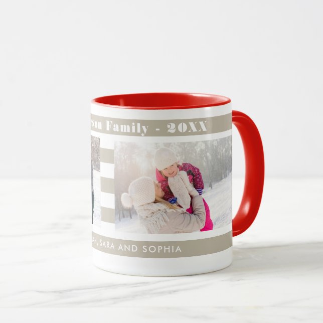 Fotos der Familie Personalisiert I Moderne Tan Str Tasse (VorderseiteRechts)