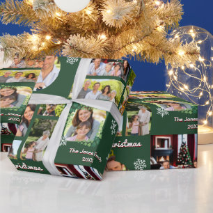 Fotos frohe Weihnachten Grün Personalisiert Geschenkpapier