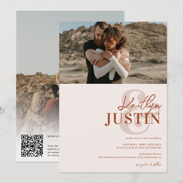 Fotos kalligraphische Hochzeit Terrakotta Einladung (Vorne/Hinten)