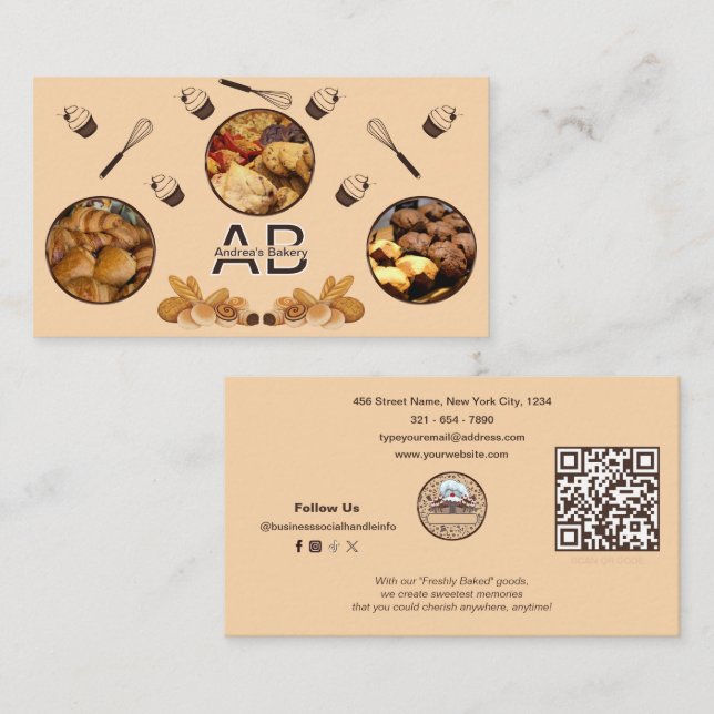 Fotos Niedliche Berufliche Monogramm-Bäckerei Beig Visitenkarte (Vorne/Hinten)
