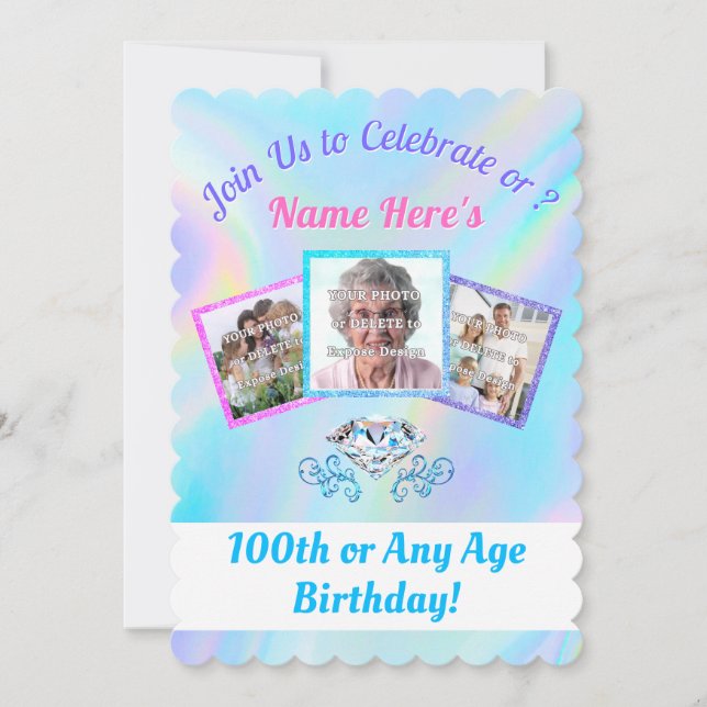 FOTOS Personalisiert, 100 Jahre Geburtstagsparty Einladung (Vorderseite)