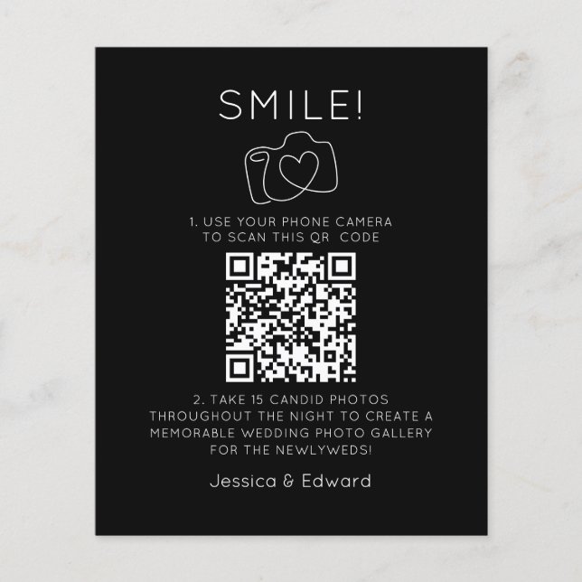 Fotos QR Code Black Chic Moderne Hochzeit (Vorderseite)