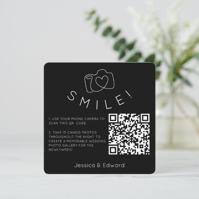 Fotos QR Code Black Chic Moderne Hochzeit (Stehend Vorderseite)