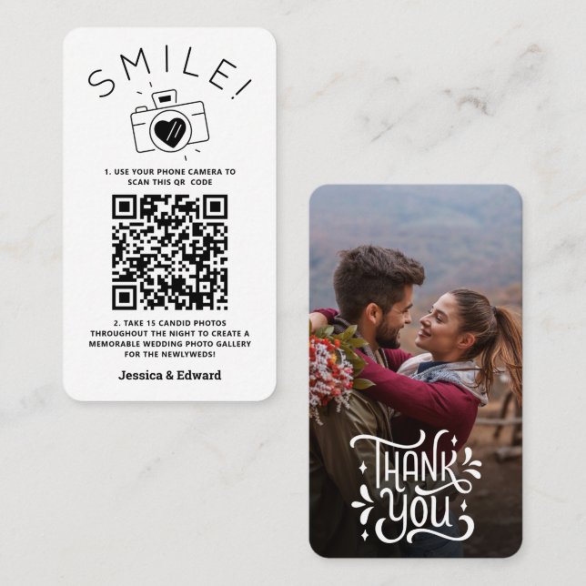 Fotos QR Code Black Chic Moderne Hochzeit Platzkarte (Vorne/Hinten)