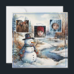 Fotos Snowman Winter River Christmas Feiertagskarte<br><div class="desc">Niedliche Wasserfarbe,  schneebedeckter Schneemann mit schwarzem Hut und blauem und rotem Schal. Er ist neben einem Fluss stehend,  auf einem schneebedeckten Feld. Fügen Sie Ihre Lieblings-Fotos zu personalisieren. #generativecontent</div>