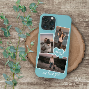 Fotos und Herz auf helltürkisfarbenem Aquamarinem Case-Mate iPhone Hülle