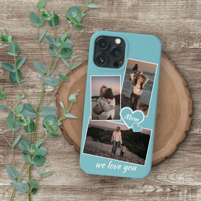 Fotos und Herz auf helltürkisfarbenem Aquamarinem  iPhone Hülle (Von Creator hochgeladen)