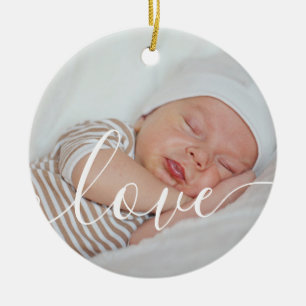 Fotos von Baby Jungen Weiße Schrift Ankündigung Keramik Ornament