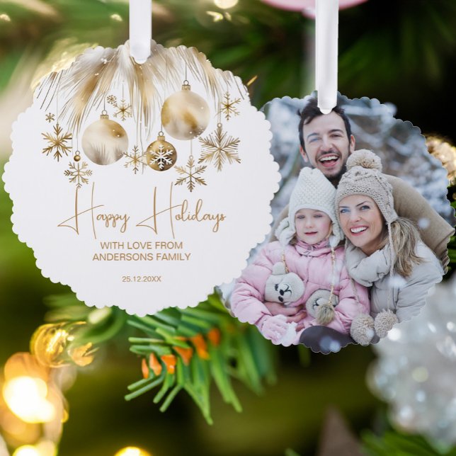 Fotoschablone Ornament Karte (Christmas boho metallic gold watercolor photo template ornament card unique Christmas cards modern)