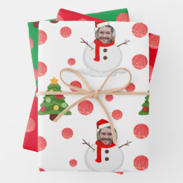 Fotoschneemann mit lustigen Packpapierblättern Geschenkpapier Set